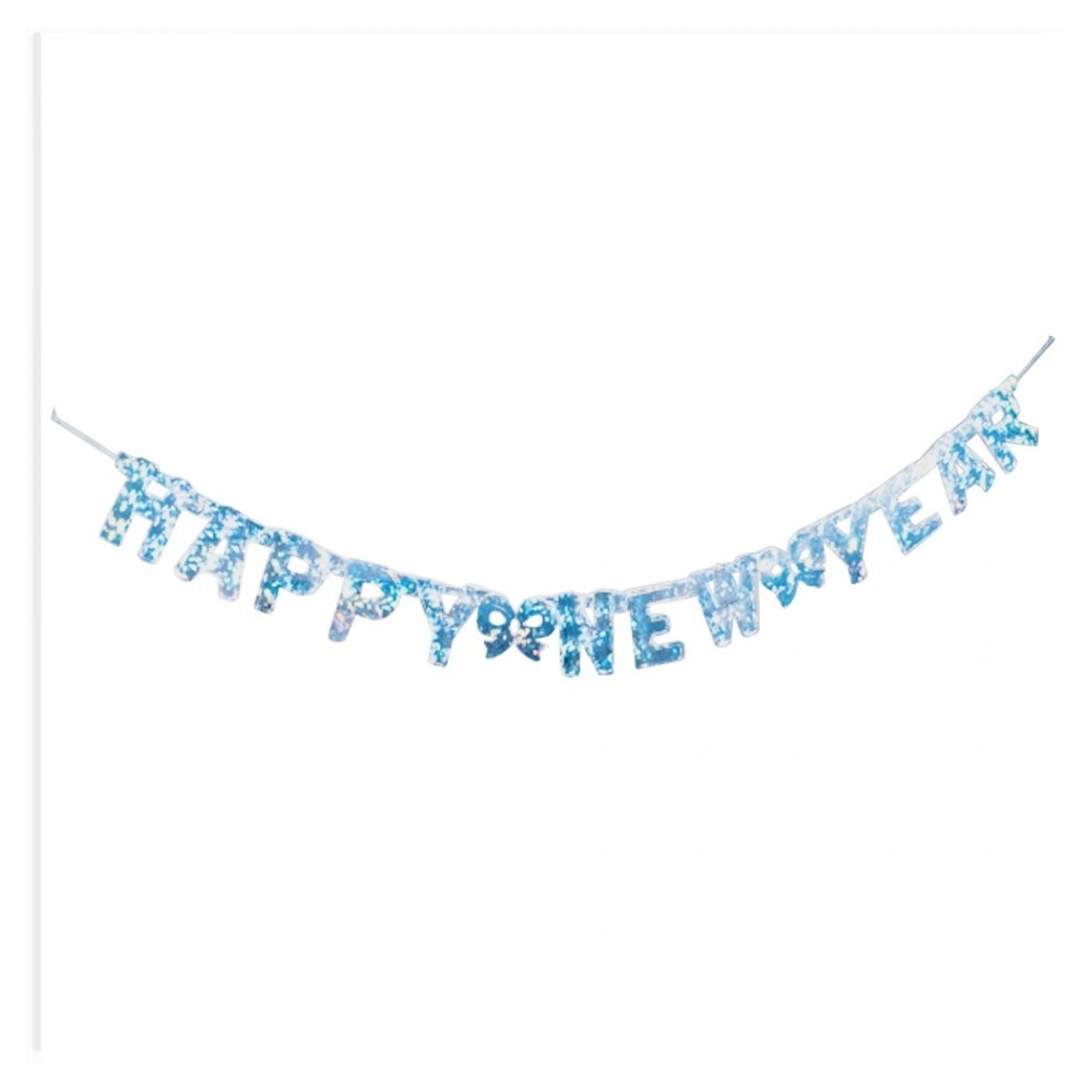 Ghirlanda decorativa Happy New Year, banner Happy New Year, Trend Deco, argintiu, 1.45 m