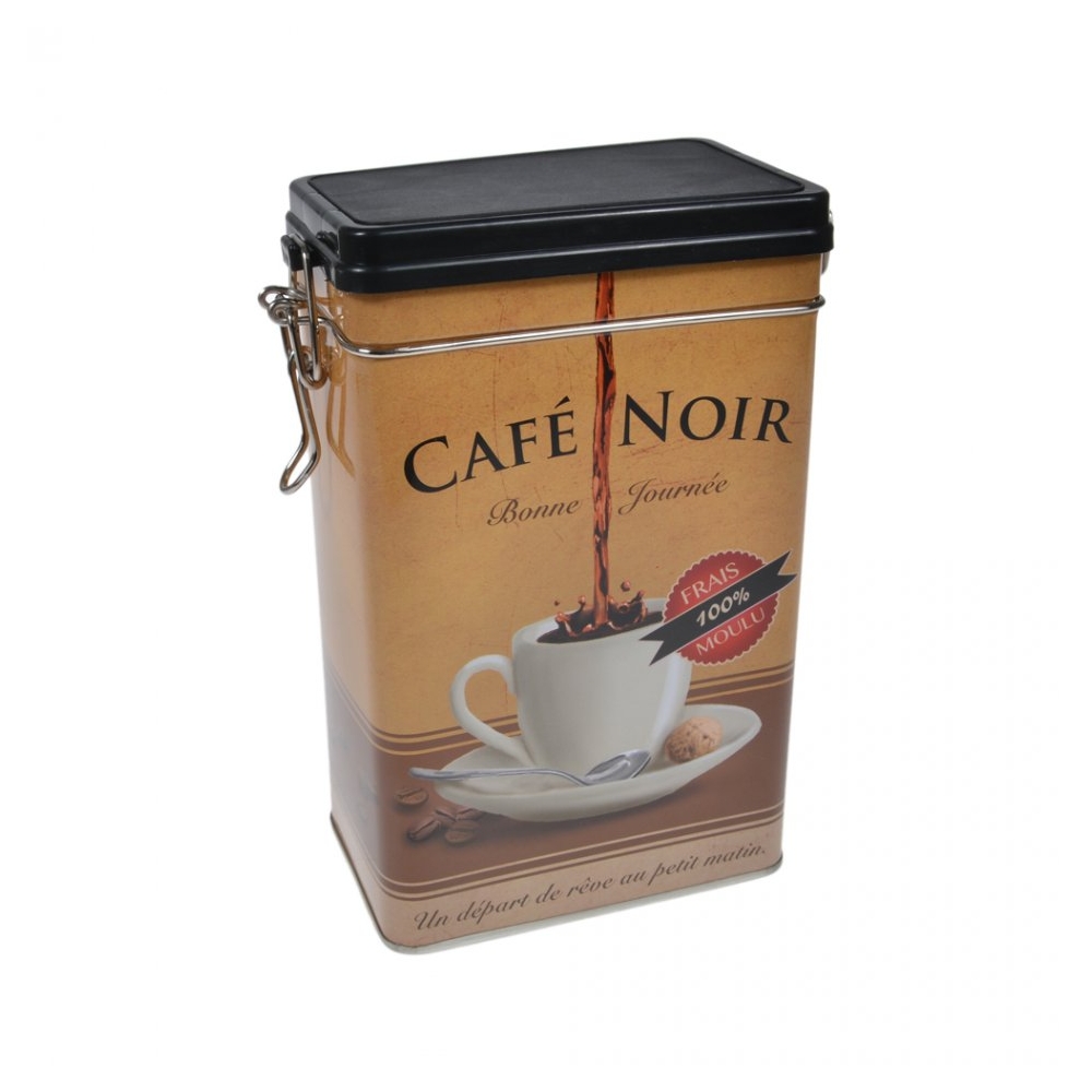 Cutie metalica depozitare alimente, recipient cu capac etans din plastic, Cafe Noir, 1.8 L, maro, 11.7 x 7.8 x 19.7 cm
