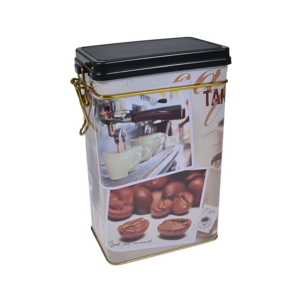Cutie metalica depozitare alimente, recipient cu capac etans din plastic, Coffee, 1.8 L, multicolor, 11.7 x 7.8 x 19.7 cm