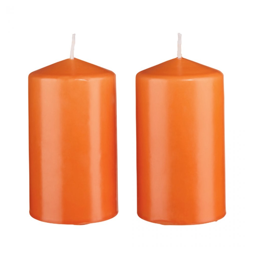 Set 2 lumanari parfumate, lumanare stalp, h = 12cm, aroma portocala, Melinera, portocaliu, 8 x 12 cm