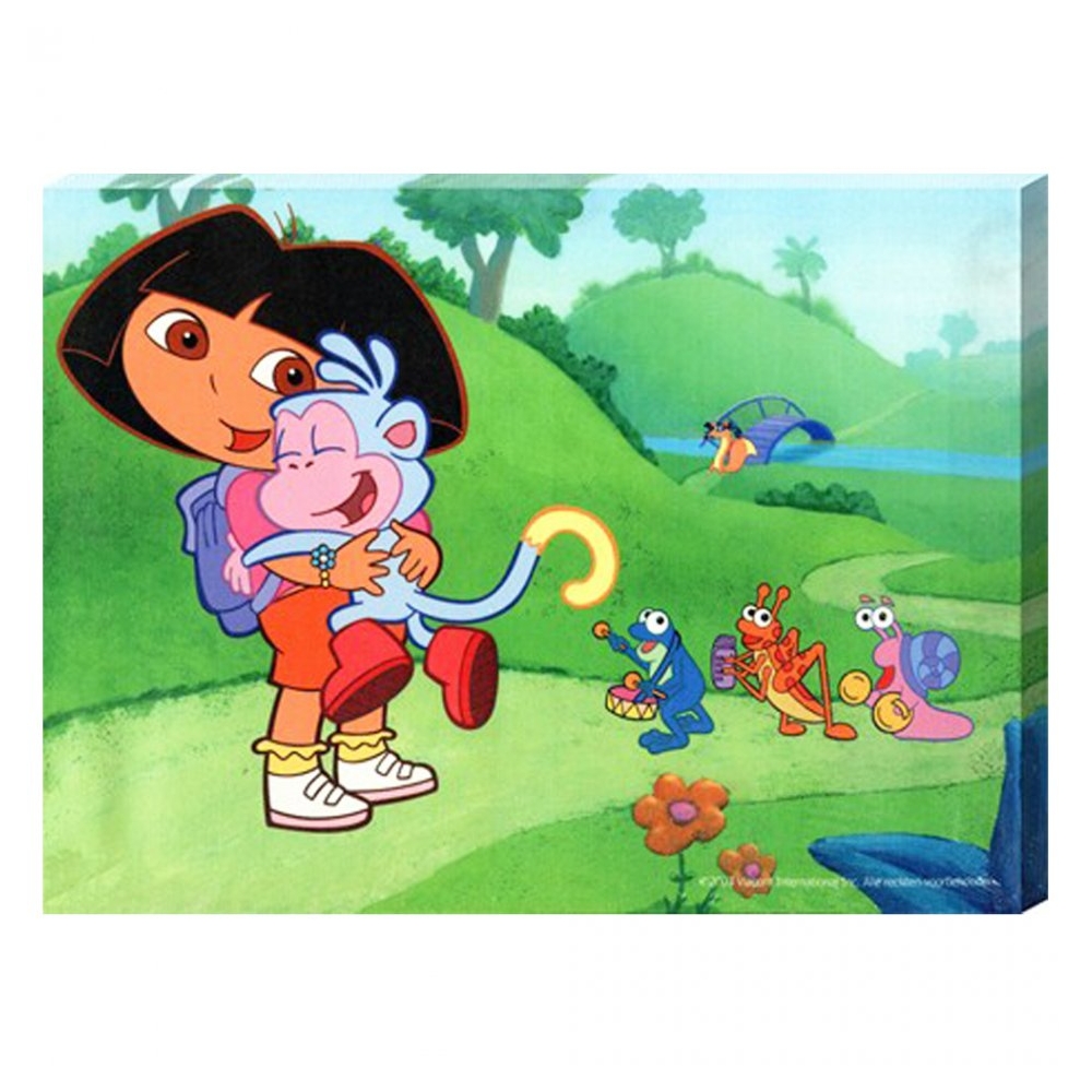 Tablou canvas decorativ pentru camera copii, desene animate Imbratisare cu Dora si Boots, 30 x 22 cm
