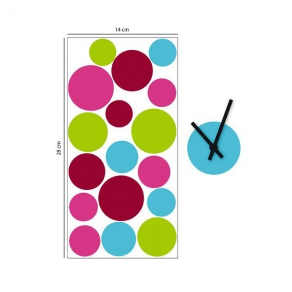 Ceas de perete sticker neopren, cercuri, Do it yourself, ceas decorativ, multicolor, O\'Deco