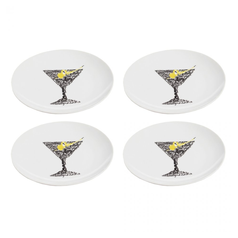 Farfurii desert/aperitive, set de 4, ceramica, 4 x farfurie, Grand Chef, alb, model pahar, d 20 cm