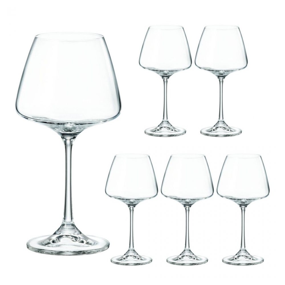 Set 6 pahare cristal pentru vin alb/rose/rosu, Naomi, cristal Bohemia, 350 ml, transparent