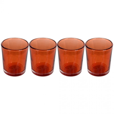 Set 4 suporturi de lumanari tip pastila, Rasteli, sticla, 5.5 cm, h 6.5 cm, portocaliu transparent, art. 5906.1