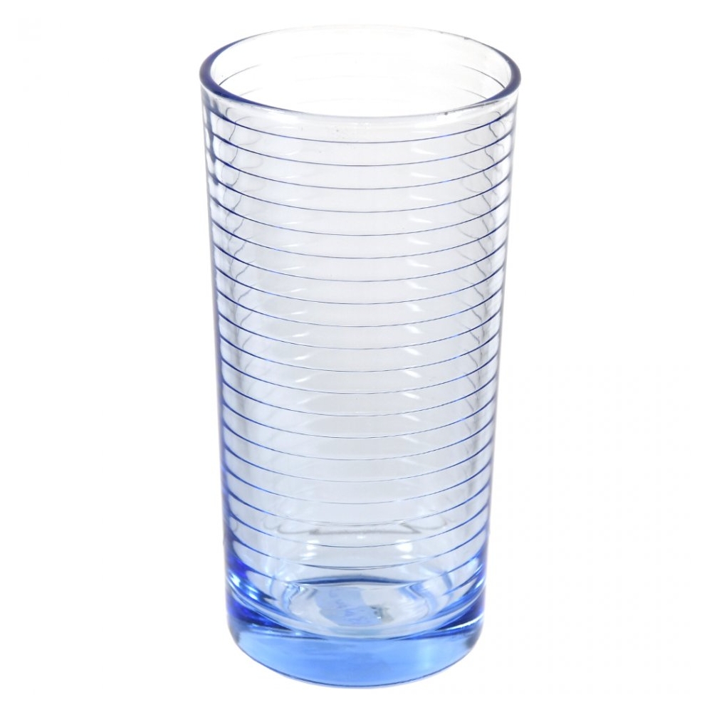 Set 6 pahare sticla, 300 ml, d 6,5 x h 13 cm, pahare suc/apa, cu model, bleu transparent, Quasar&Co.