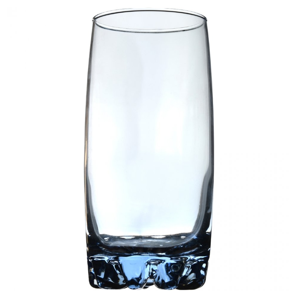 Set 6 pahare sticla, 375 ml, Ã 6,5 x h 15 cm, model bombat, bleu transparent, Quasar&Co.