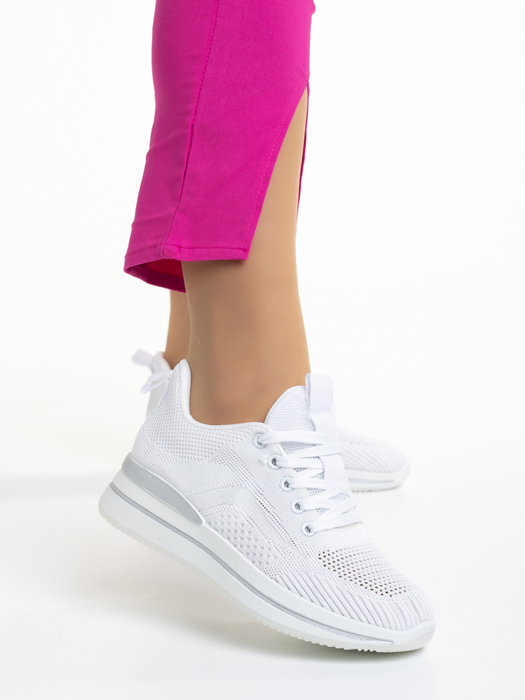 Pantofi sport dama albi din material textil Jelena