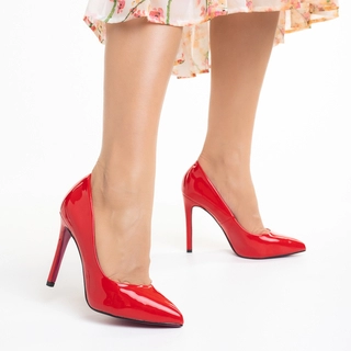 Avalansa reducerilor - Reduceri Pantofi dama rosii din piele ecologica lacuita cu toc Lachell Promotie