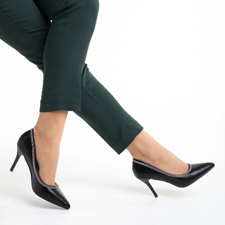 Avalansa reducerilor - Reduceri Pantofi dama negri din piele ecologica cu toc Ranee Promotie