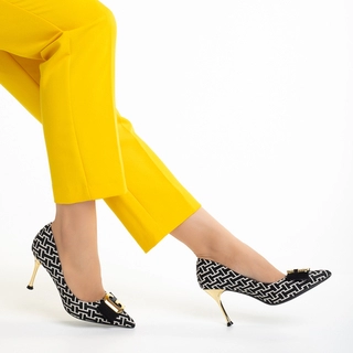 Avalansa reducerilor - Reduceri Pantofi dama bej din material textil cu toc Azalee Promotie