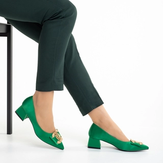 Avalansa reducerilor - Reduceri Pantofi dama verzi din material textil cu toc Adelita Promotie