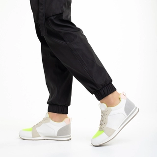 Avalansa reducerilor - Reduceri Pantofi sport dama albi cu verde din piele ecologica si material textil Clarita Promotie