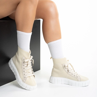 Black Friday - Reduceri Pantofi sport dama bej deschis din material textil Indya Promotie