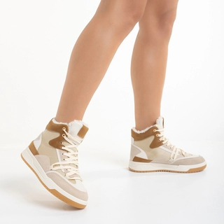Avalansa reducerilor - Reduceri Pantofi sport dama bej din piele ecologica si material textil Reveca Promotie