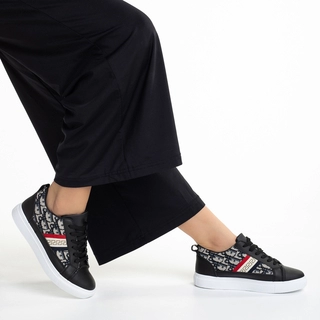 Black Friday - Reduceri Pantofi sport dama negri din piele ecologica si material textil Yalexa Promotie