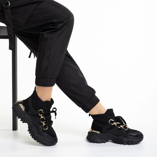 Black Friday - Reduceri Pantofi sport dama negri din piele ecologica si material textil Raylan Promotie
