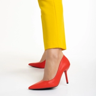 Spring Sale - Reduceri Pantofi dama rosii din piele ecologica cu toc Leya Promotie