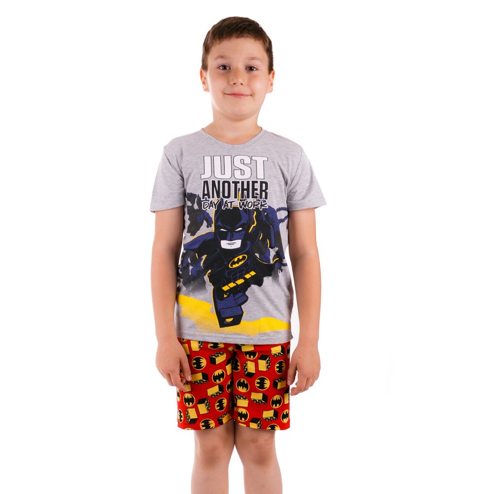 Pijama baieti Lego Batman Just Another Day at Work gri