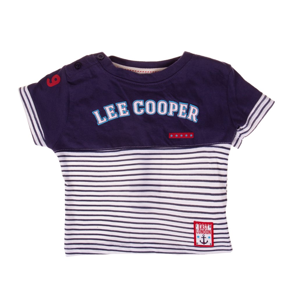 Lee Cooper - Tricou maneca scurta bebe East London navy cu dungi albe