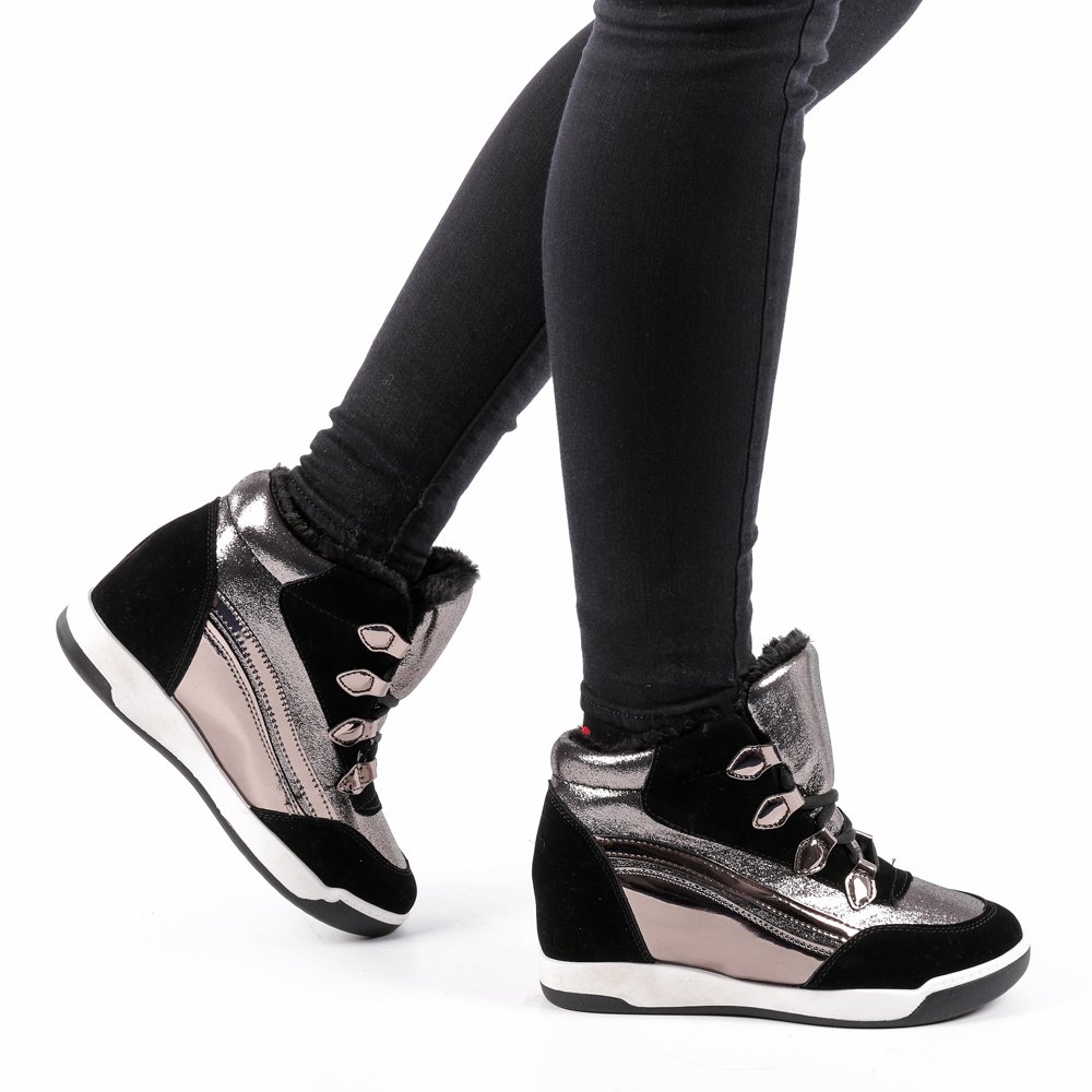 Pantofi sport dama Dido negru cu argintiu