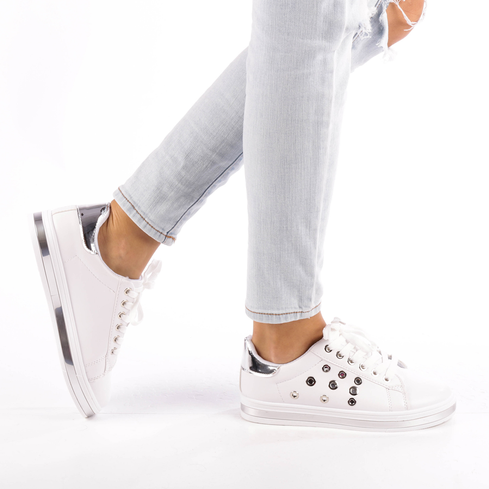Pantofi sport dama Andru alb cu argintiu image6