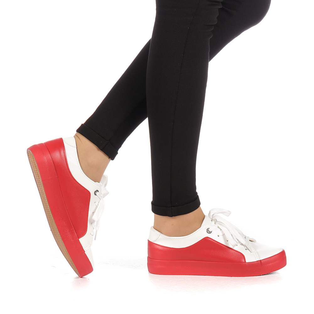 Pantofi sport dama Olanis albi cu rosu