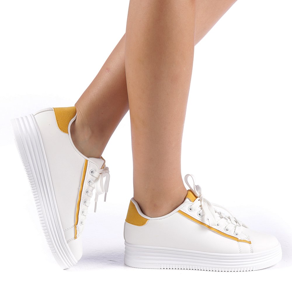 Pantofi sport dama Petrina alb cu galben