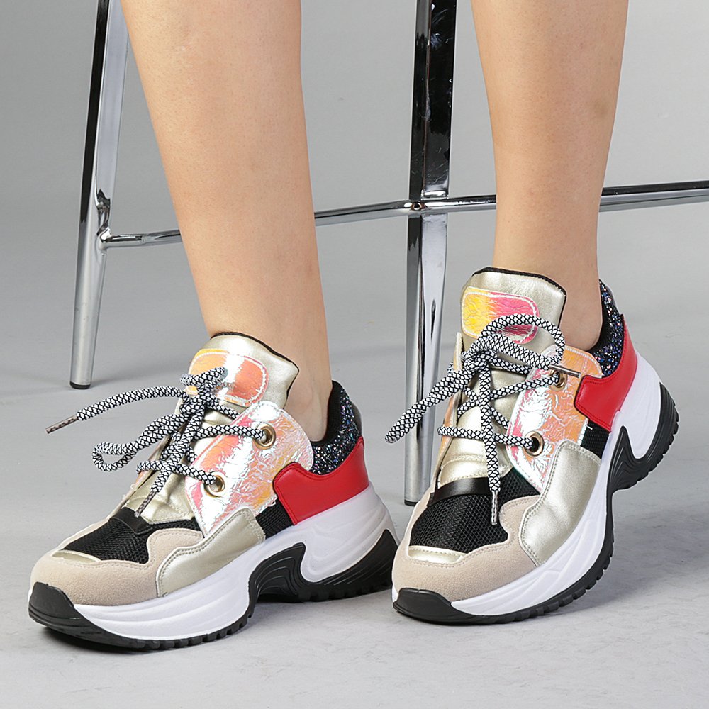 Pantofi sport dama Ernesta negru cu auriu