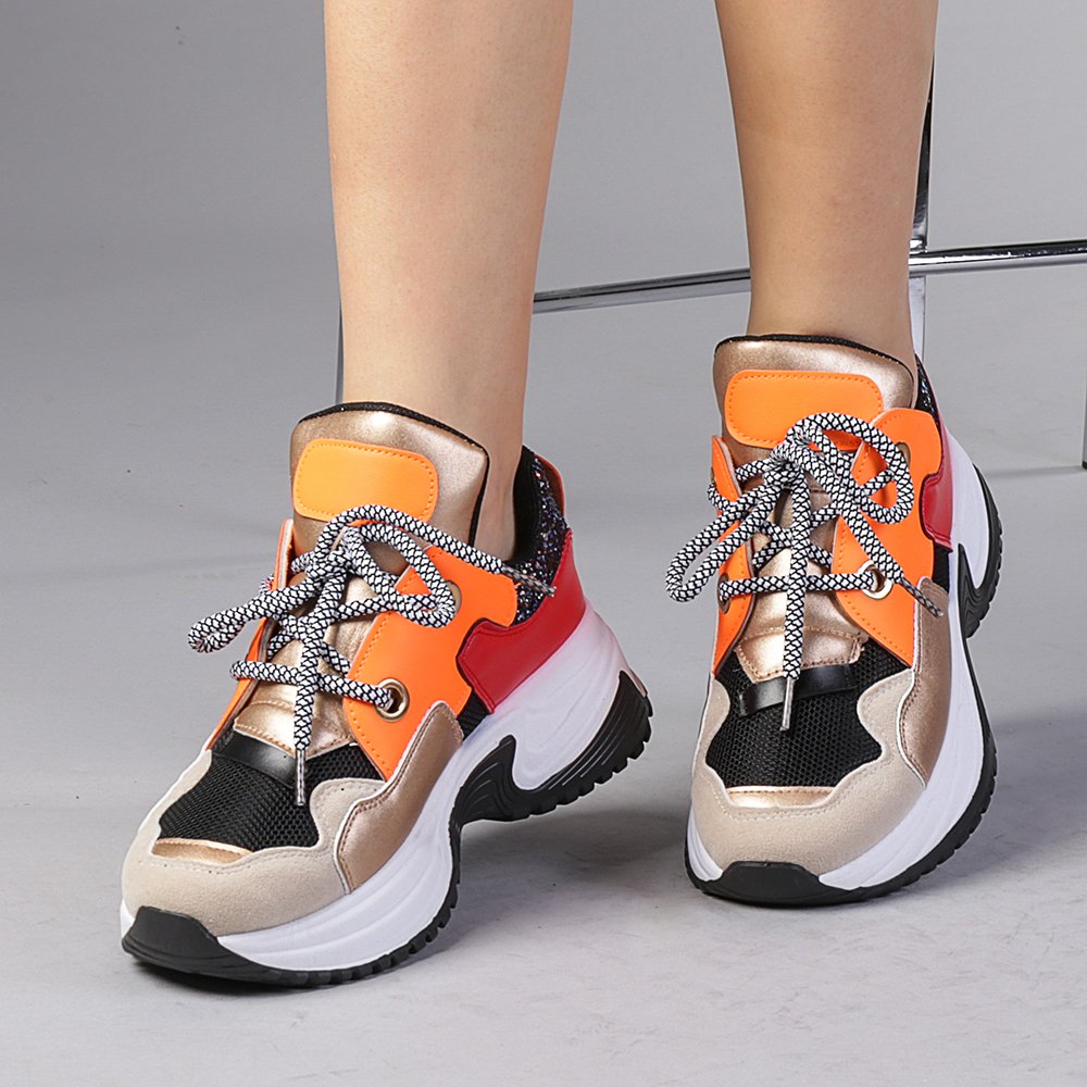 Pantofi sport dama Ernesta negru cu portocaliu