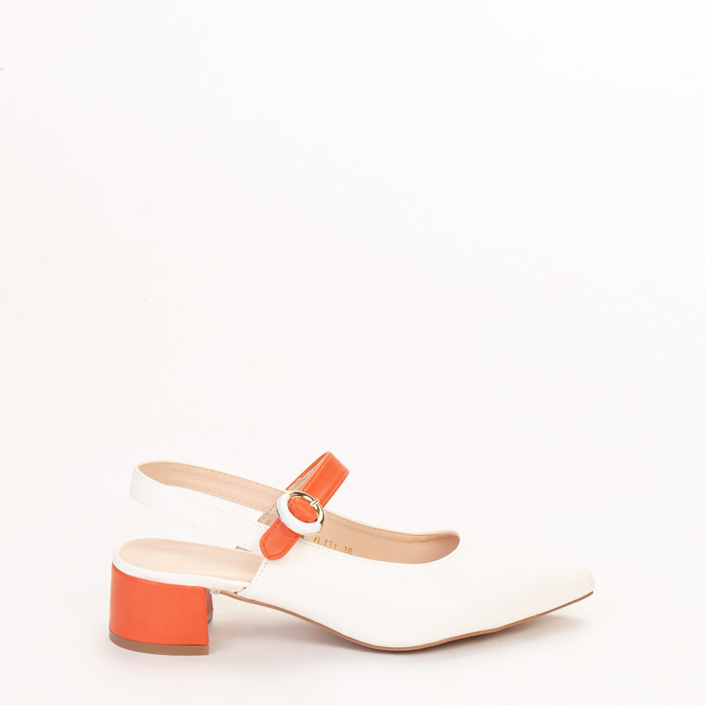 Pantofi dama Safar albi cu portocaliu