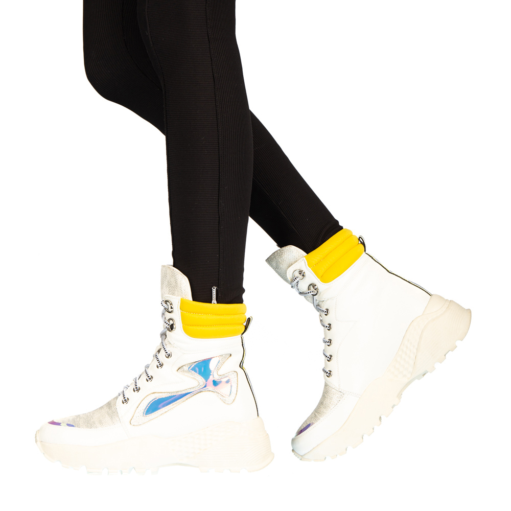 Pantofi sport dama albi din piele ecologica Reeva