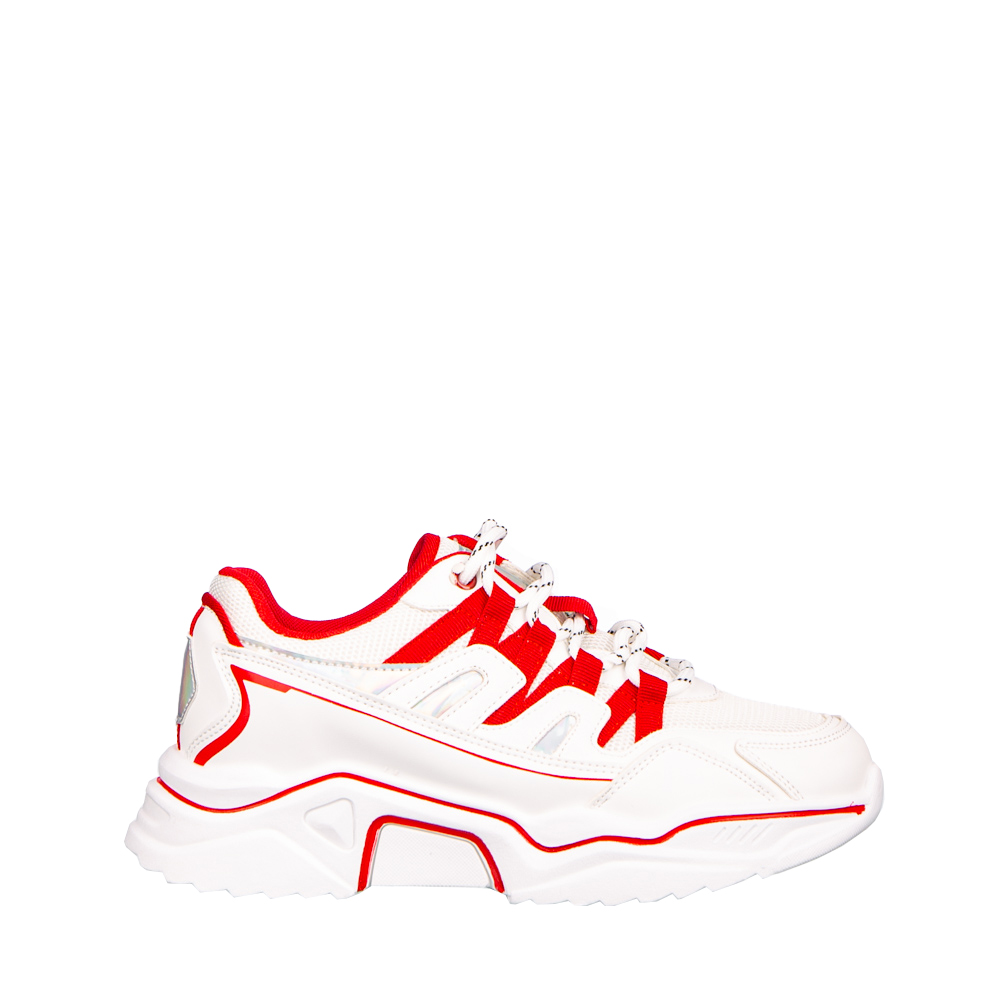 Pantofi sport dama Kemi albi cu rosu