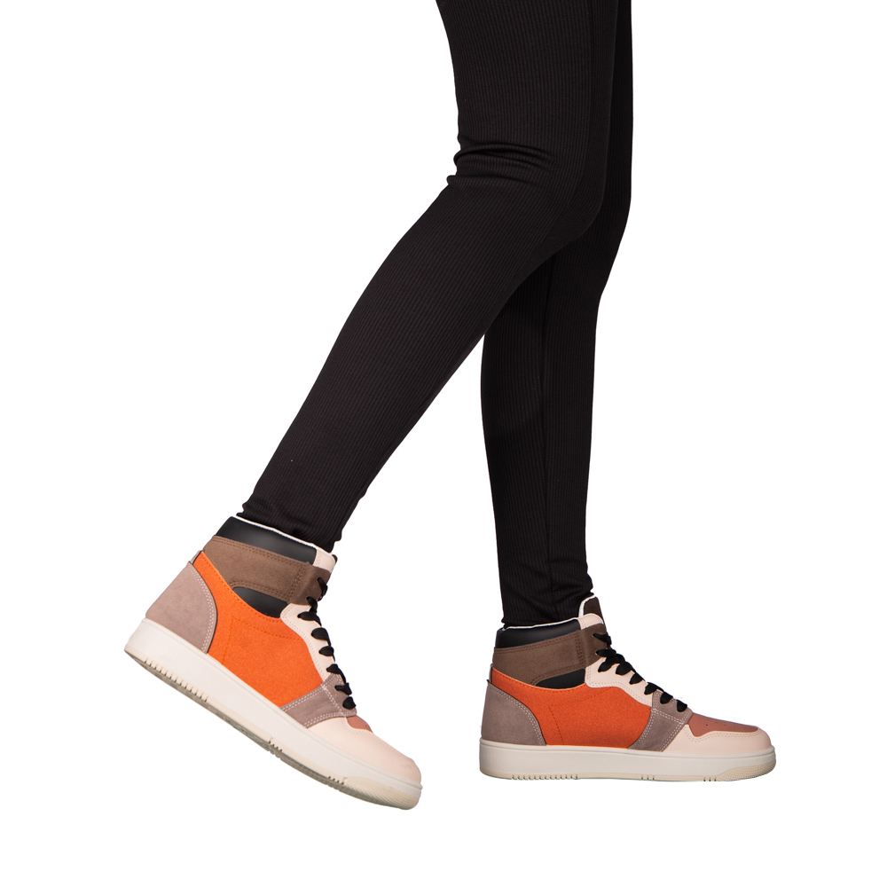 Pantofi sport dama portocalii din piele ecologica Agrisha