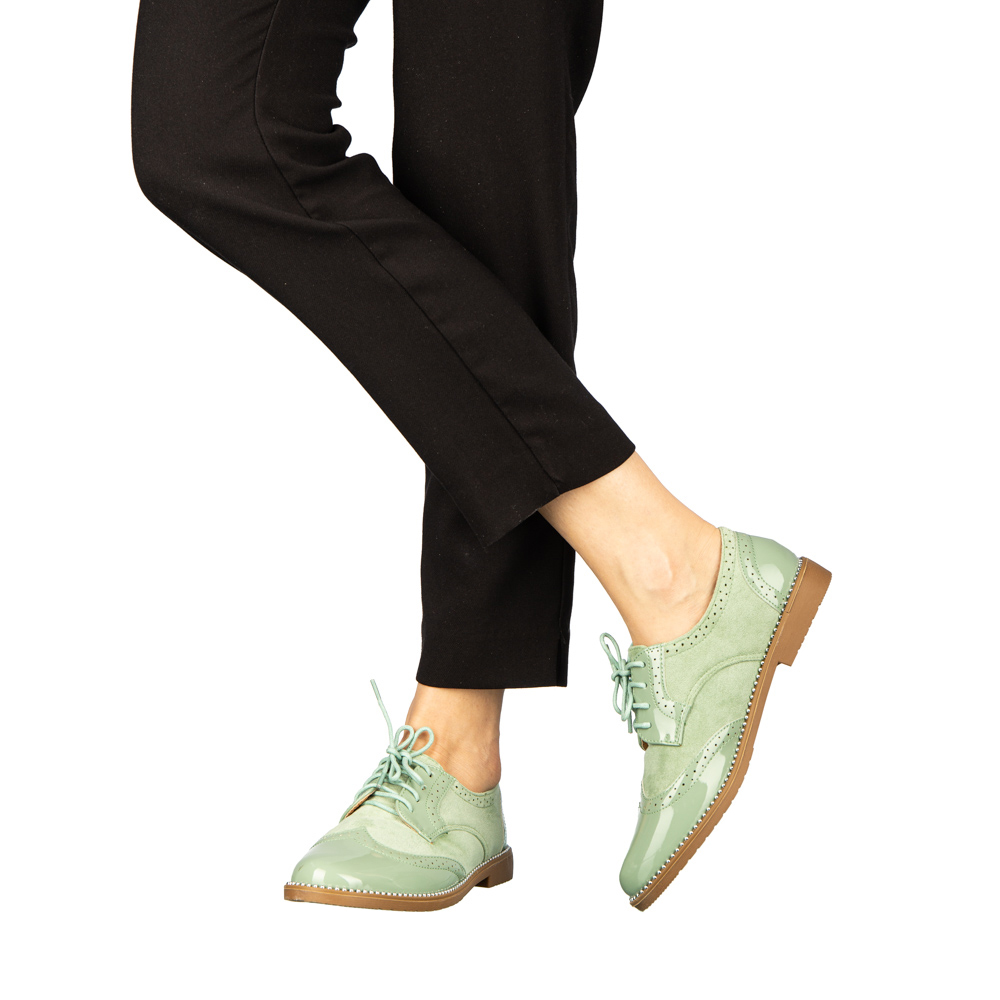 Pantofi dama casual fara toc din piele ecologica verzi Bergo kalapod.net imagine reduceri