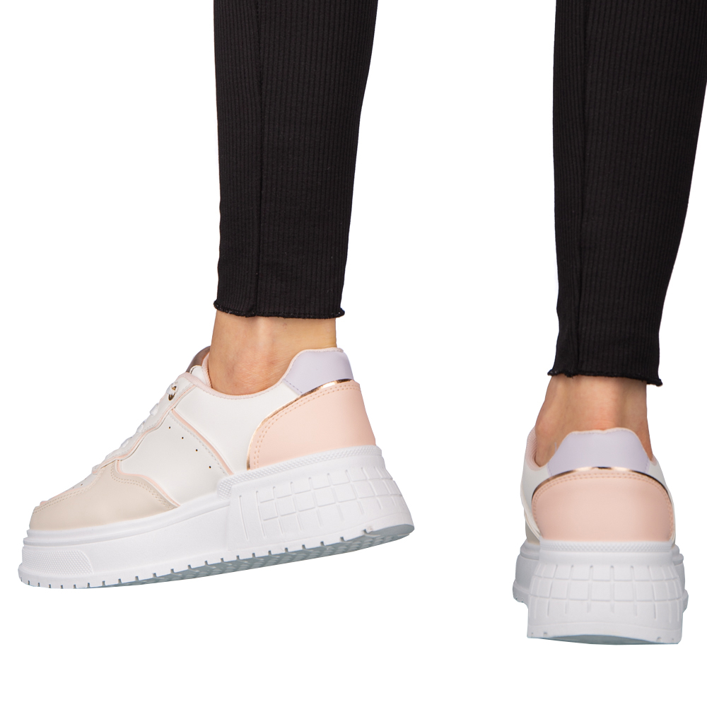 Pantofi sport dama roz din piele ecologica Orozo - 2 | YEO