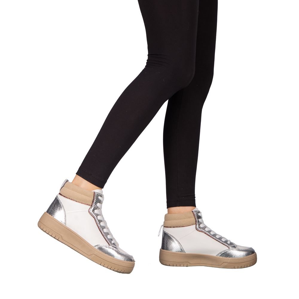 Pantofi sport dama argintii din piele ecologica Okama