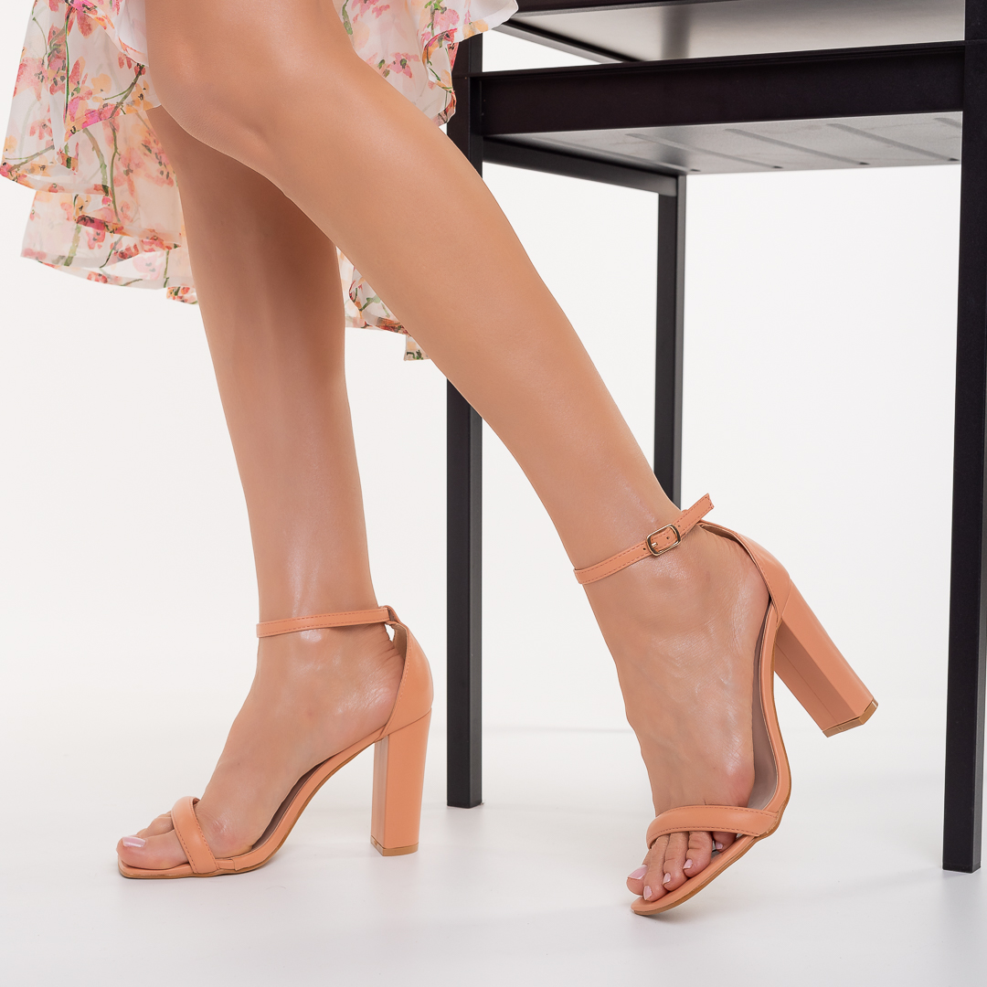 Sandale dama cu toc roz din piele ecologica Mimi