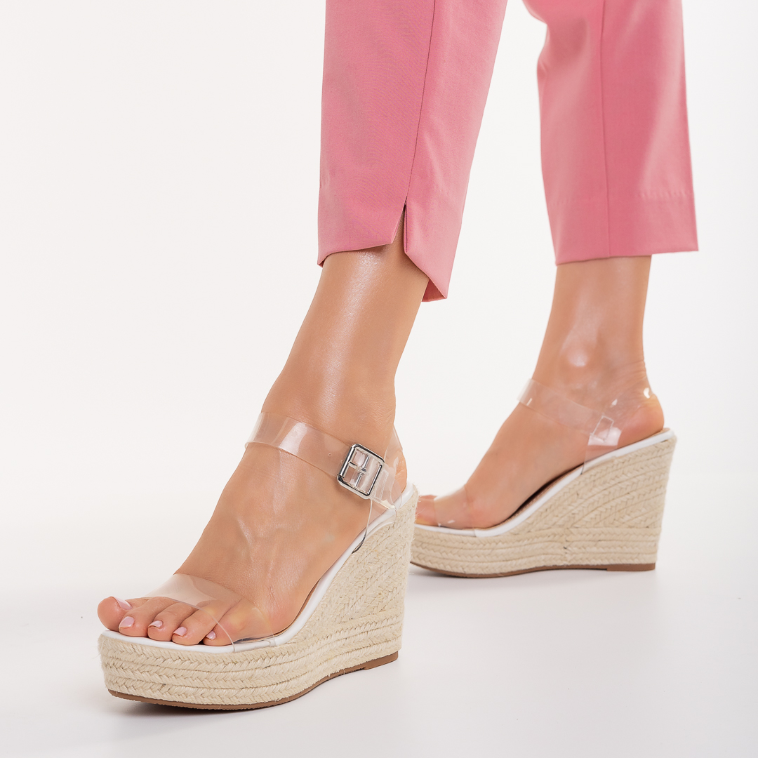 Sandale dama albe din material textil Yumma