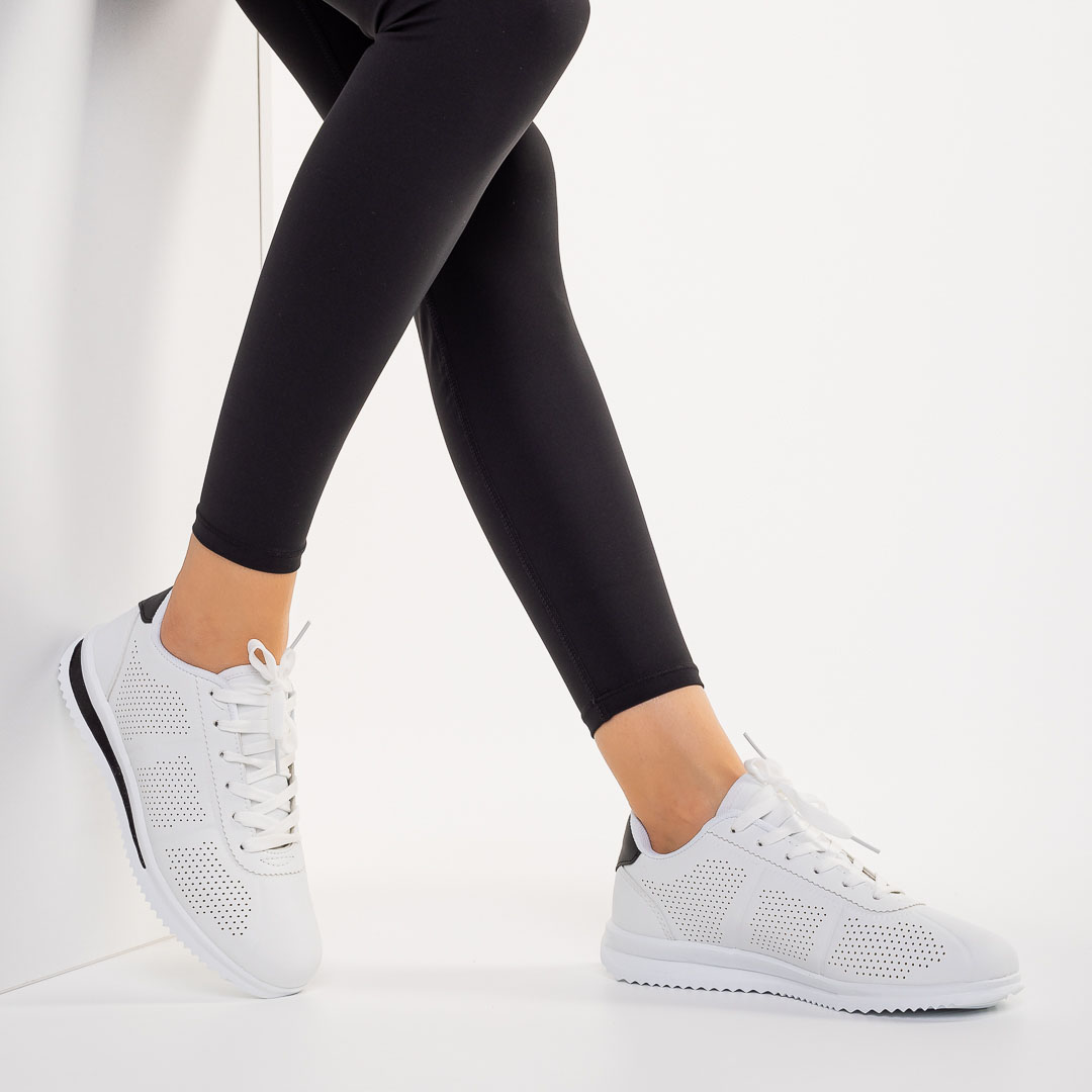 Pantofi sport dama alb cu negru din piele ecologica Jesika Incaltaminte Dama 2023-03-24