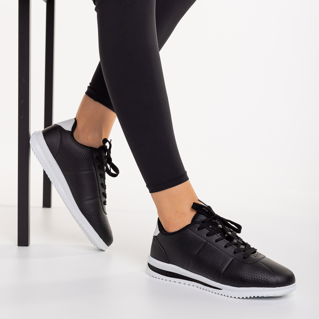 Pantofi sport dama negru cu alb din piele ecologica Jesika