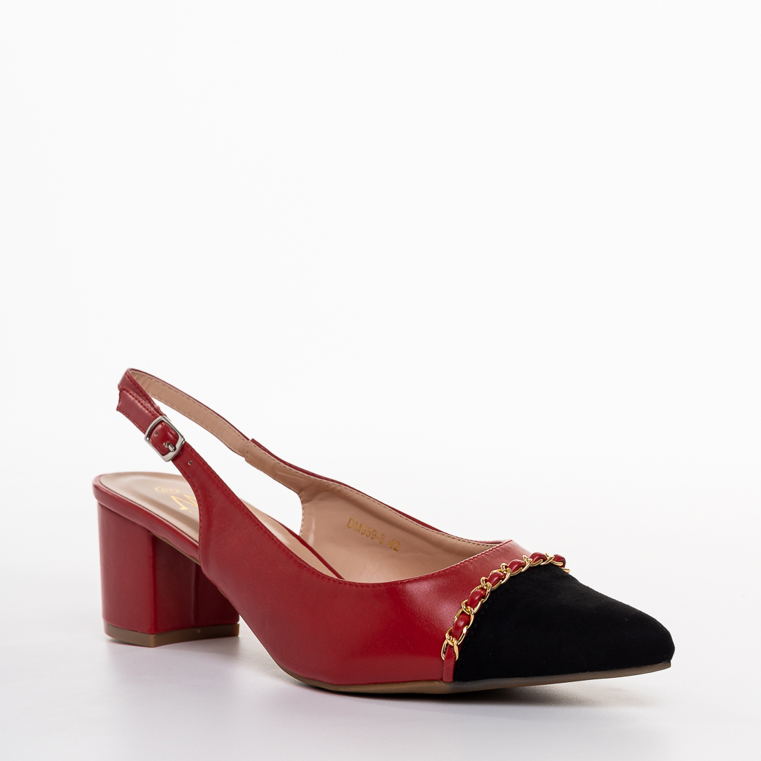 Pantofi dama cu toc rosu cu negru piele ecologica Felicity kalapod.net imagine reduceri