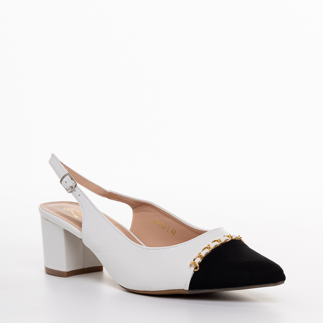 Pantofi dama cu toc albi cu negru din piele ecologica Felicity kalapod.net imagine reduceri