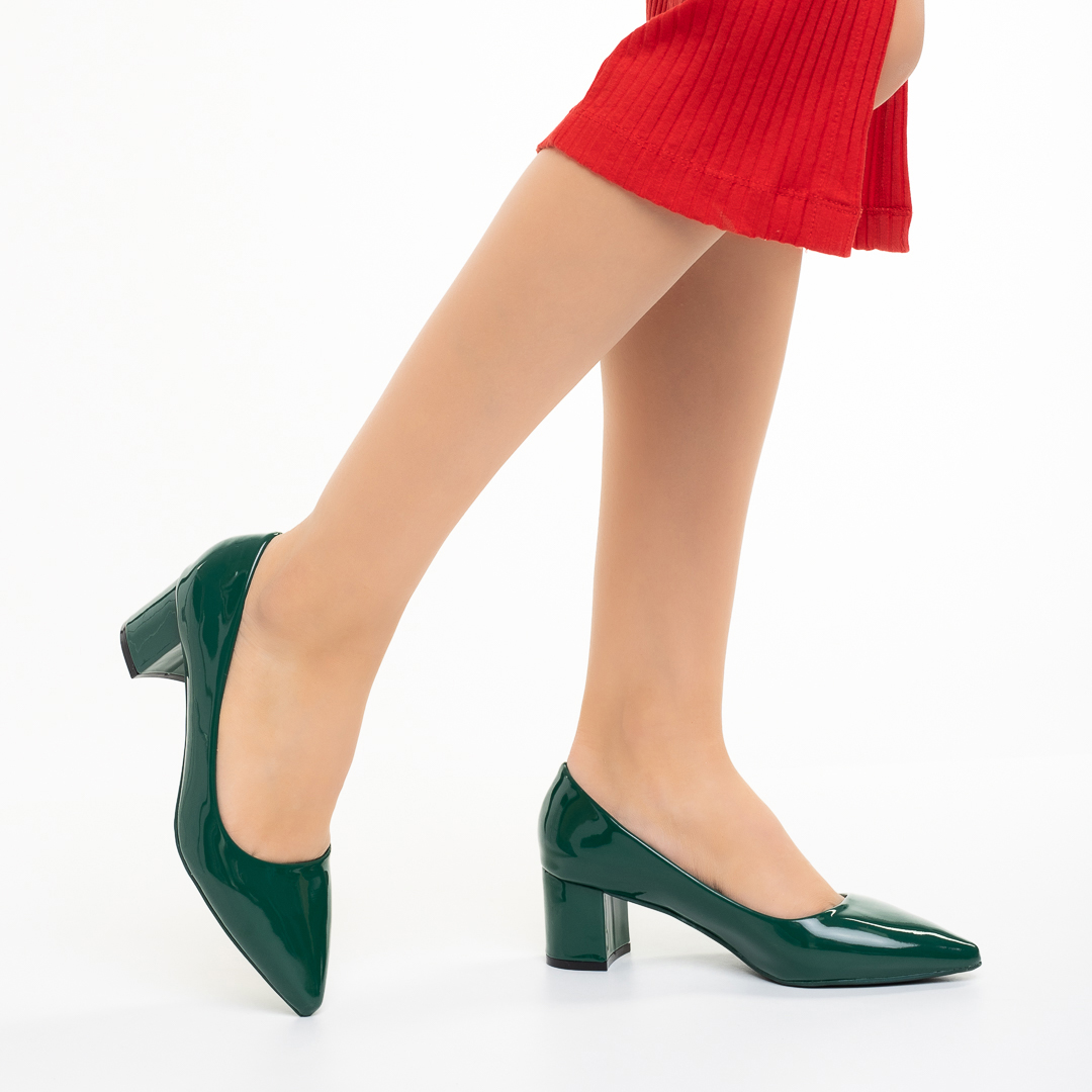 Pantofi dama verzi din piele ecologica cu toc Afila