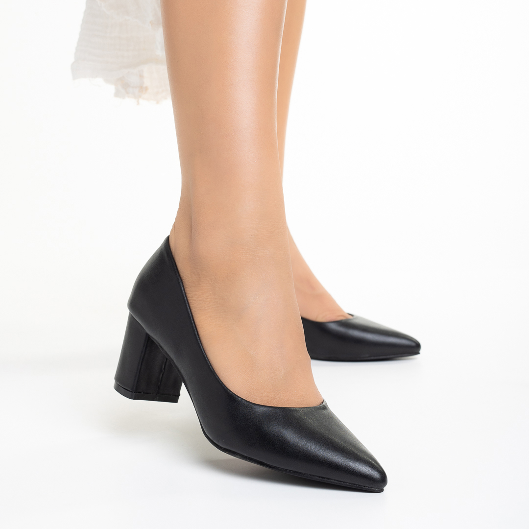 Pantofi dama negri din piele ecologica cu toc Dallis Incaltaminte Dama 2023-03-19