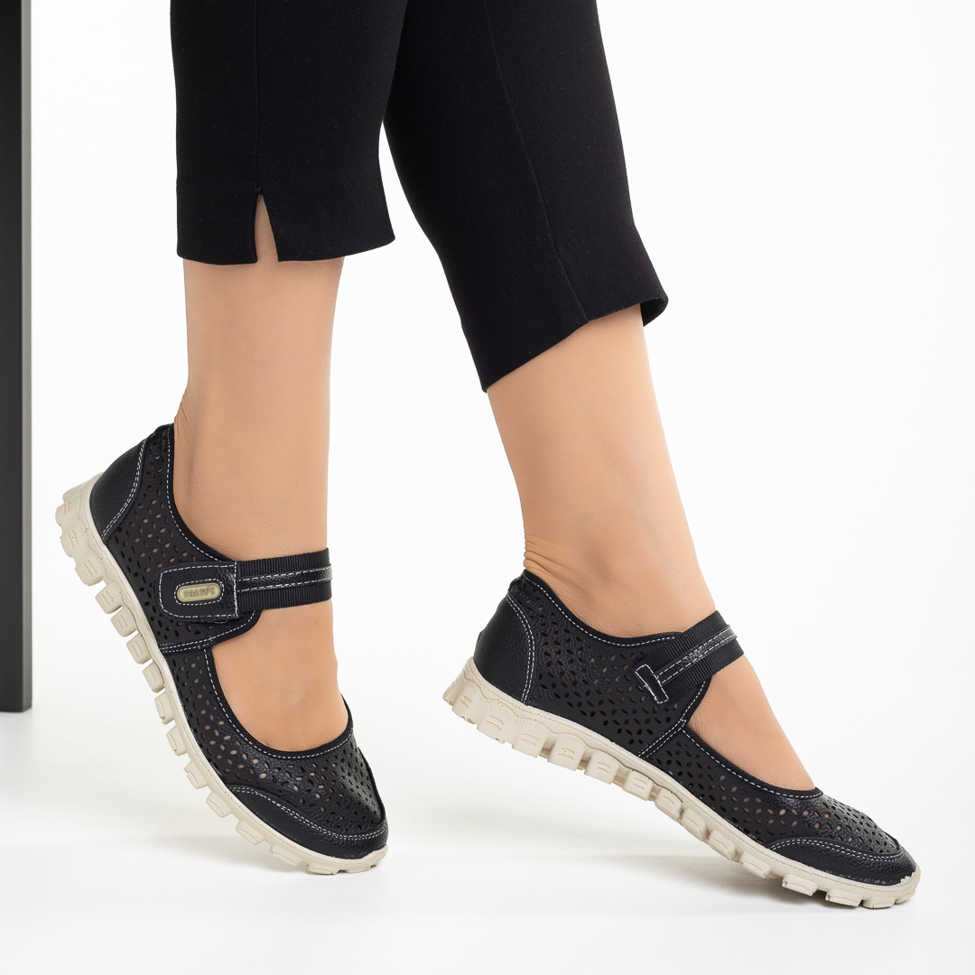 Pantofi casual dama negri din piele ecologica Lakendra