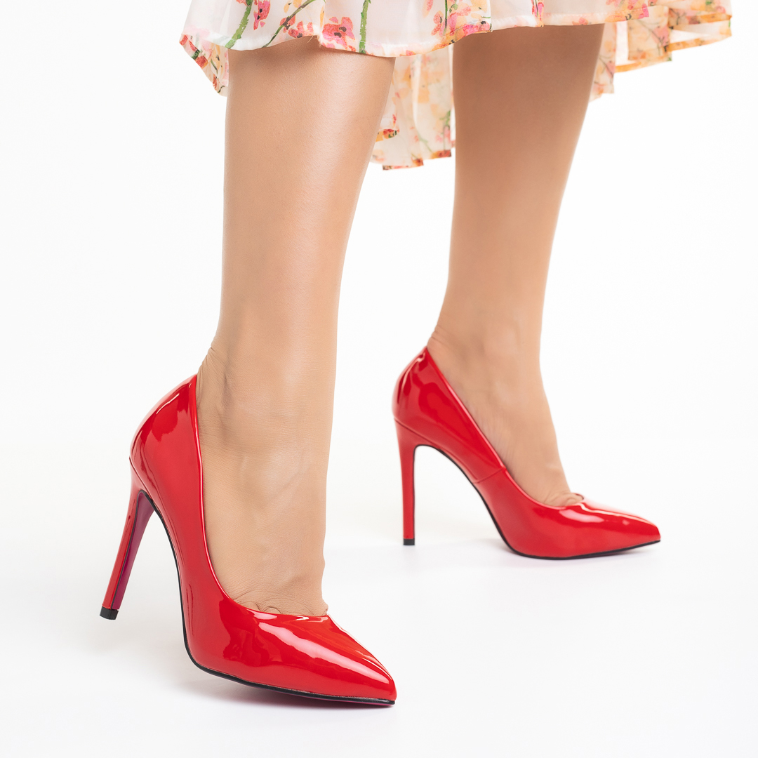 Pantofi dama rosii din piele ecologica lacuita Lachell kalapod.net imagine reduceri