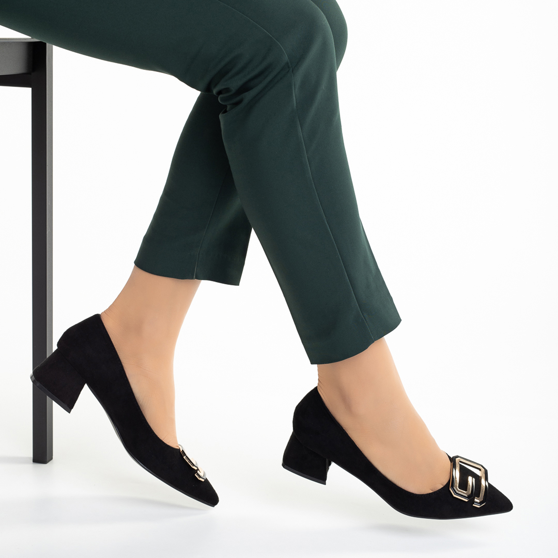 Pantofi dama negri din material textil cu toc Ariyah