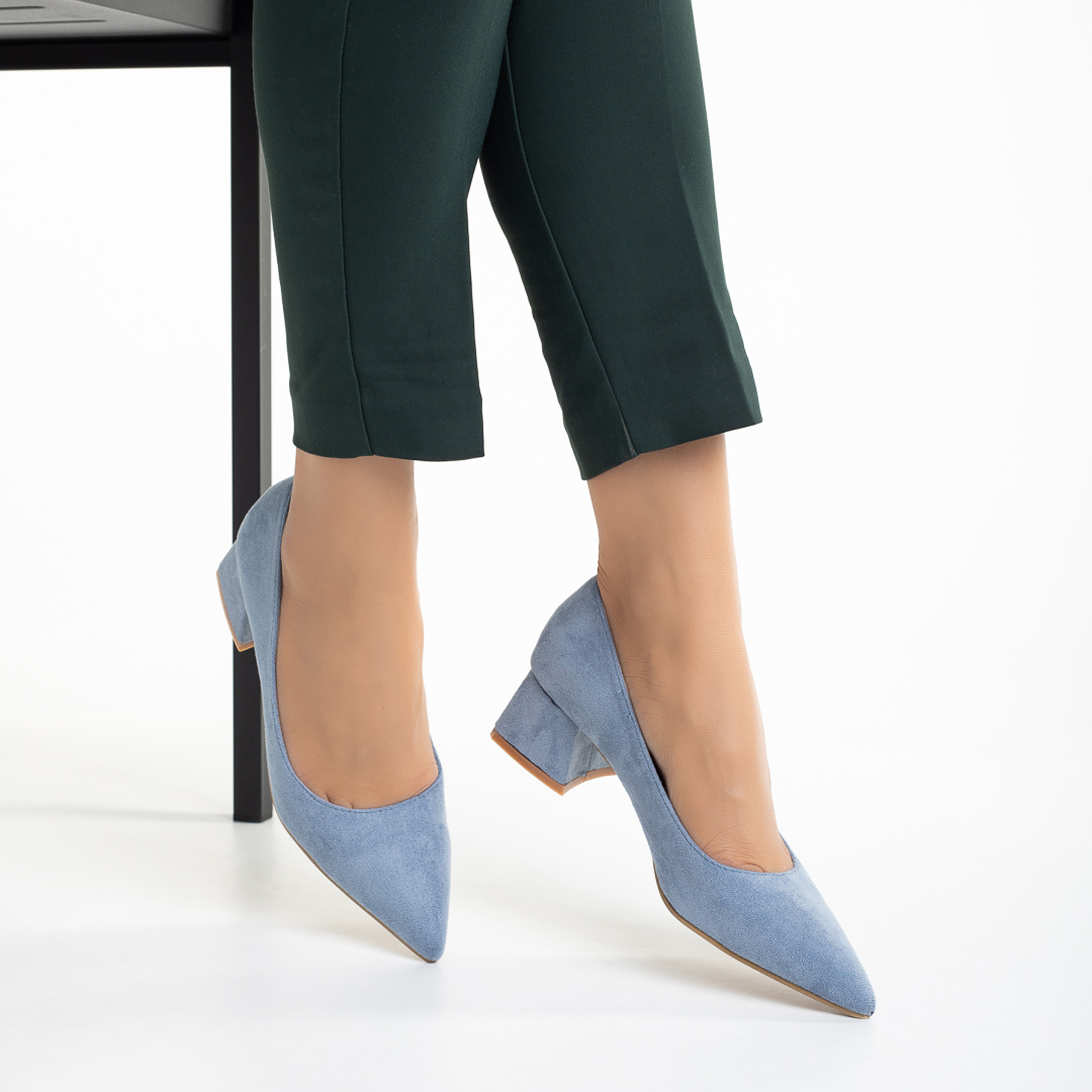 Pantofi dama albastri din material textil cu toc Cataleya Incaltaminte Dama 2023-03-19