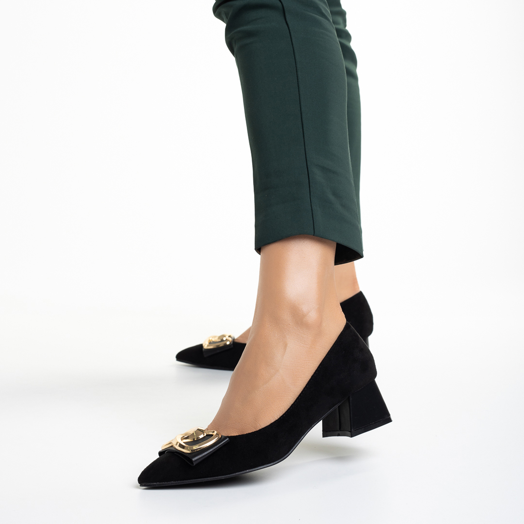 Pantofi dama negri din material textil cu toc Milani